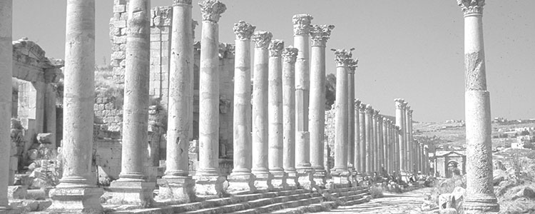 Jerash’s Colonnaded Street, the Cardo, is the architectural spirit of ancient Gerase. In the late second century, the street’s original Ionic columns were replaced with the more elaborate Corinthian ones seen today.