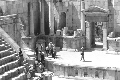 During the annual Jerash Festival for Culture and Art, the stage of the South Theatre comes alive again.   Climb to the very top row of seats for an excellent view of the Jerash ruins.