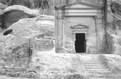 Tombs in Petra were carved out of the sandstone from the top down, often with intricate designs over the entrances.