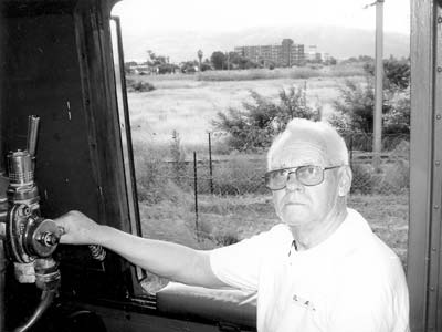 Wayne Wirtanen at the throttle of a Rovos Rail locomotive.
