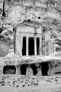 One of the buildings inside the siq at Little Petra.