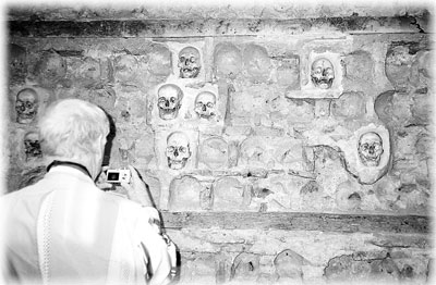 Photographing a part of the Tower of Skulls in Niš.