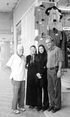 Dick Podol (left) with a T-shirt shop owner and his family in Isfahan. Photos: Podol