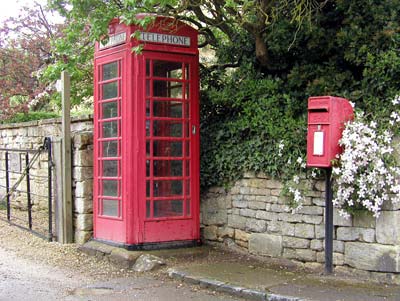A traditional red phone box.