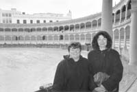 Adriana Husta and Pat Powers at the bullring — Málaga, Spain.