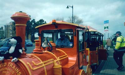 The bright-orange Vagus Road Train on the Isle of Wight. Photo by Sally Maguire