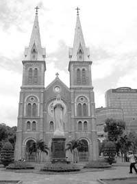 The classic French Catholic-style Notre Dame Cathedral on Paris Square in Saigon. 