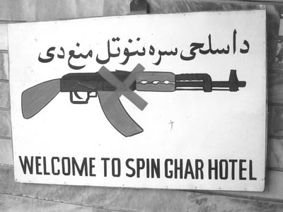 Sign at the entrance to our hotel in Jalalabad, Afghanistan.