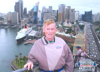 Bill Ashley atop the Sydney Harbour Bridge.