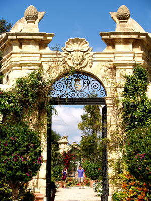 Ornate wrought-iron gates lead to the less-formal second garden — Palazzo Parisio, Naxxar, Malta. Photos: Horn