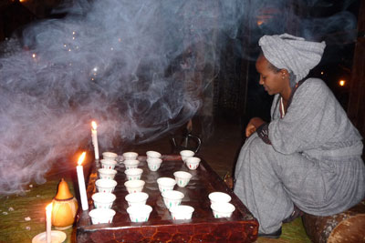 An Ethiopian coffee ceremony.