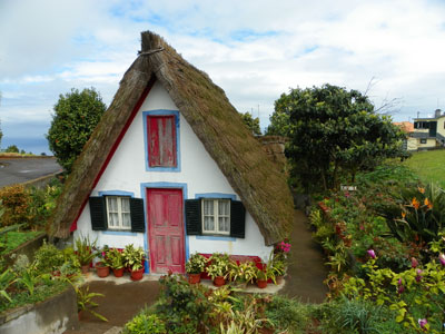 A thatch-roofed cottage near Santana, Madeira. 