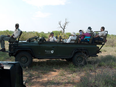 A typical game drive vehicle. The seats right behind the driver offer the smoothest ride.