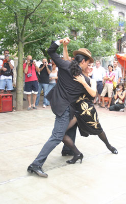 Tourists snapped pictures of tango dancers on Plaza Dorrego in the San Telmo area of Buenos Aires. 