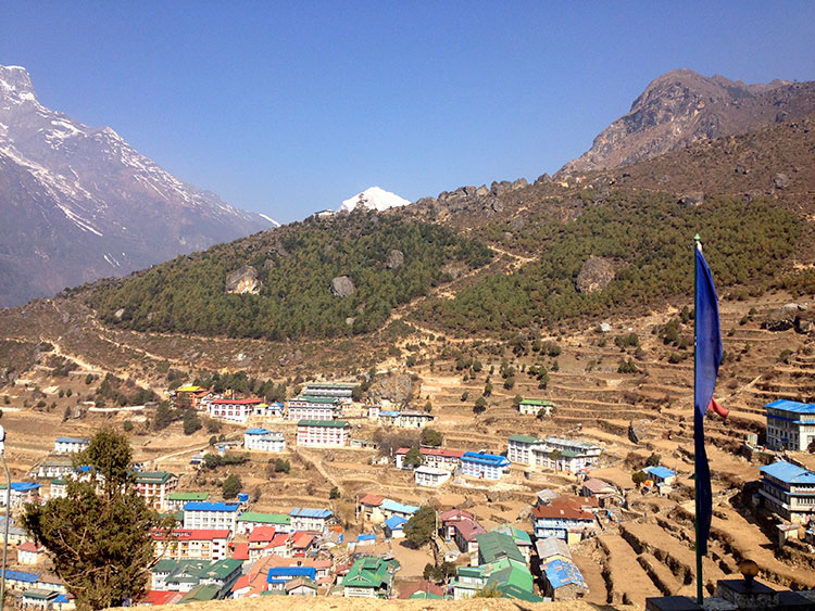 It took four days to trek from Ghat to the mountain village of Namche Bazaar, seen above.