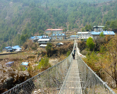 This swinging bridge allowed passage over the river on the trek to the village of Namche Bazaar.