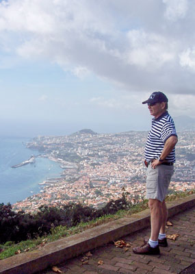 Randy peers over Funchal from the entrance to the Palheiro golf course. Photo by Gail Keck