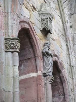 One of many carvings adorning Melrose Abbey in southeastern Scotland. 