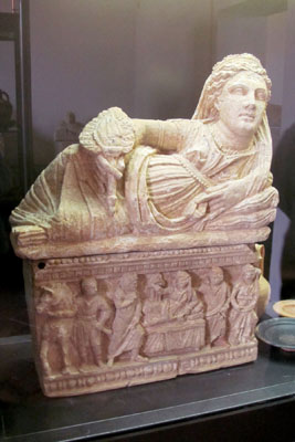 A funerary urn in the Guarnacci Etruscan Museum.