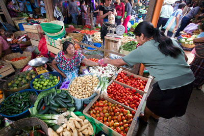 A colorful market scene in Antigua.