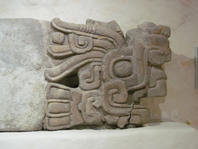 About 25 inches tall and now resting in the small museum at the Plazuelas archaeological site, this serpent sculpture came from the pyramid platform.