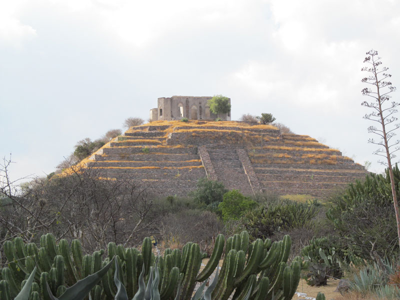 Pyramid with hacienda on top — El Cerrito archaeological site, Bajío region, Mexico. Photos by Julie Skurdenis