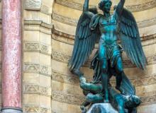 Depicting the archangel atop a demon, the bronze statue of St. Michael symbolizes the triumph of good over evil. Part of the tallest fountain in Paris, it is in Place Saint-Michel. Photo ©Wiesław Jarek/123rf.com  