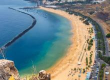 Aerial view of Playa de las Teresitas, a Blue Flag beach near Santa Cruz de Tenerife, Canary Islands, Spain. Photo: ©dziewul/123rf.com