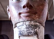 Painted limestone head of a bearded Queen Hatshepsut, Egypt’s first female pharaoh, at Cairo’s Egyptian Museum.