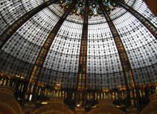 Early 1990s stained-glass cupola dome in Galeries Lafayette department store