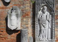 Wall of antiquities near the Cathedral of Santa Maria Assunta — Torcello island, Venetian Lagoon, Italy. Photos by Julie Skurdenis