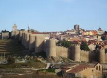 View of the walled city of Ávila from the Mirador Los Cuatro Postes.