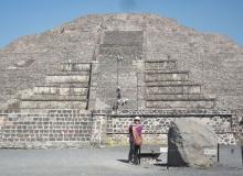 Judy Licata in front of the Pyramid of the Moon at the north end of the Avenue of the Dead at Teotihuacán.