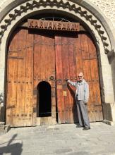 David at the doors to the Sheki Caravanserai.