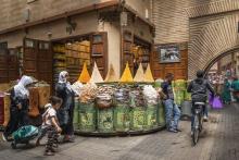 A spice vendor in the market in Marrakech.