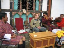 Jerry Vetowich talking to His Excellency the 9th Neyphug Trulku in Bhutan. Photo by Nili Olay