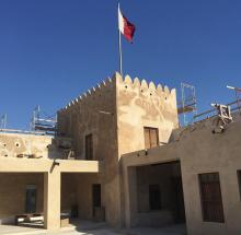The one square tower at Al Zubarah Fort in Qatar, with a glimpse of the interior courtyard. Photo by Sameh Mohamed