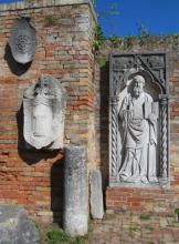 Wall of antiquities near the Cathedral of Santa Maria Assunta — Torcello island, Venetian Lagoon, Italy. Photos by Julie Skurdenis