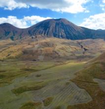 Bird’s-eye view of Mt. Aso’s caldera in Kyushu, Japan. Photo by Steve Parker for InsideJapan Tours