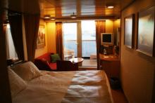 Situated on the stern of the Noordam, the Toulmins’ cabin had a balcony and a 18