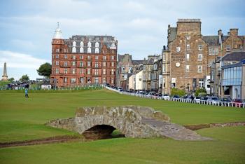 To reserve a tee time at the scenic Old Course of the St. Andrews Links, you’ll need to book a year ahead — and pay a pretty penny. Photo by Cameron Hewitt