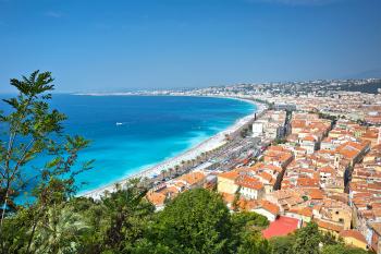 The essential elements of the French Riviera — azure water, blue sky, and endless sunshine — appeal to vacationers and artists alike in places like Nice. Photo by Dominic Arizona Bonuccelli