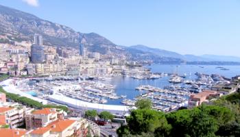 A view of Monaco from Monaco-Ville, looking north across Port Hercule.