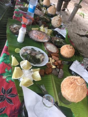 A luau lunch during our tour of Rimatara, prepared by our hosts, included delicious fruit and fish.