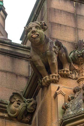 Stone gargoyle on the façade of the Nicholson Museum in Sydney, Australia, founded in 1860. The museum holds 30,000 archaeological artifacts from Egypt, Greece, Italy, Cyprus and the Mideast.