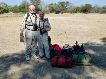 Peter and Linda Beuret in the “waiting room” at an Okavango Delta airport — Botswana.