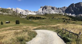 The Alpine trail from the mountain Seceda in Italy's Dolomites.
