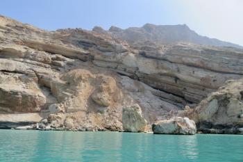 Cliffs seen from our skiff at sea off Socotra. Photo by Alla Campbell