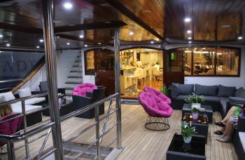Part of the seating area in the stern of our boat.