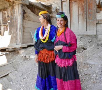 Kalasha women wear elaborate dresses like these daily — Chitrāl district, northern Pakistan. Photos by Linda Huetinck